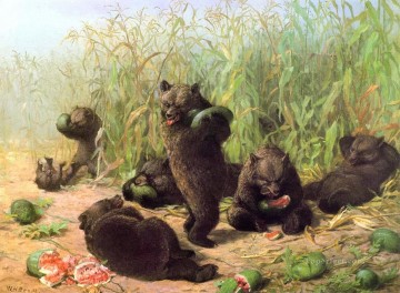  Bear Art - bears eat watermelon William Holbrook Beard